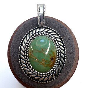 VTG Sterling Silver 925 Green Turquoise Bezel Set Pendant Size 1.75" Length
